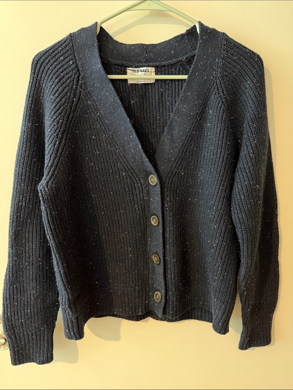 Old Navy Black Speckled Ribbed V-Neck Button Cardigan